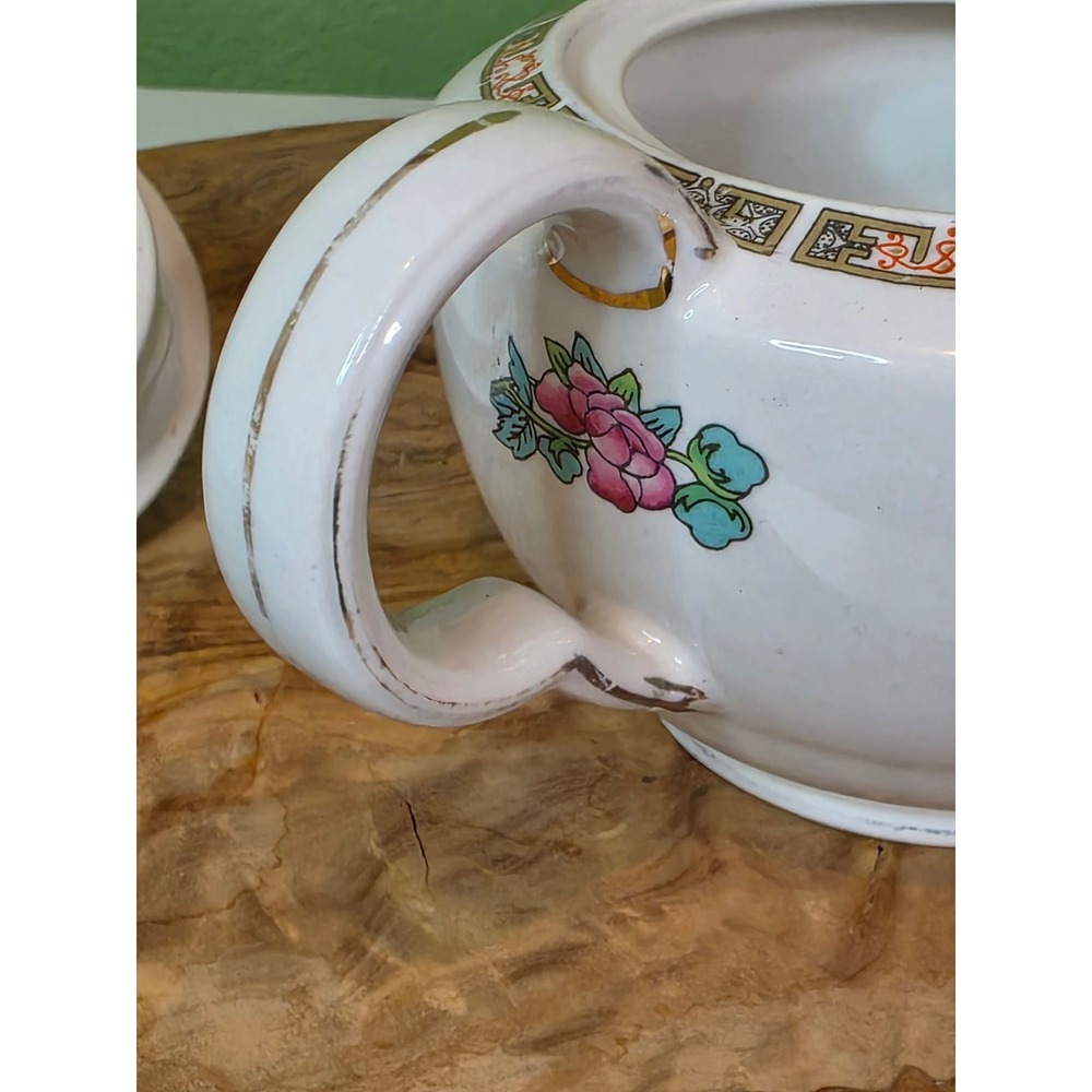 Vintage John Maddock Indian Tree Teapot England 1930s Floral Ironstone Gold Trim - Picture 14 of 16